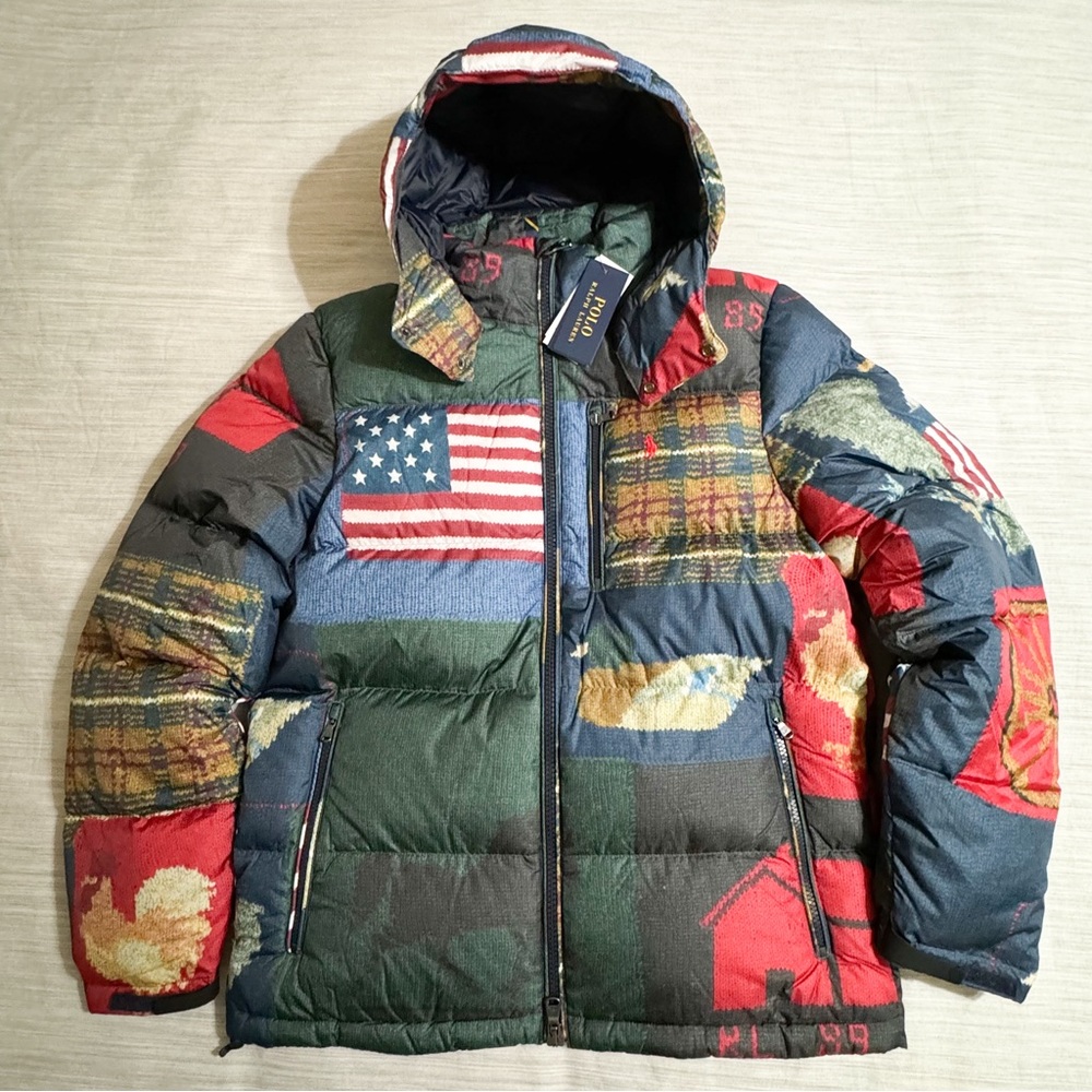 Polo Ralph Lauren Water Repellent Quilted Americana Flag Patchwork Down Jacket😳